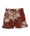 Brunello Cucinelli Women Silk Twill Shorts With Floral Print And Elasticated Waistband In Brown