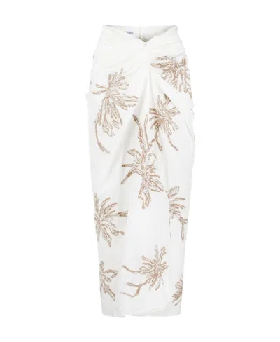 Brunello Cucinelli Floral Wrap Maxi Skirt In White