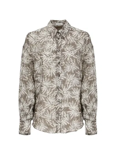 Brunello Cucinelli Floral-print Button-down Shirt In Brown