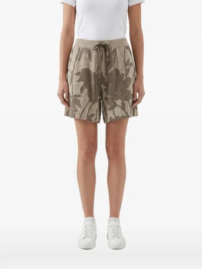 Brunello Cucinelli Floral-print Drawstring Shorts In Neutral