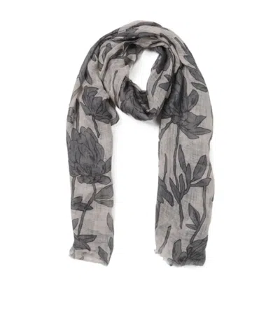 Brunello Cucinelli Floral-print Linen Scarf In Gray