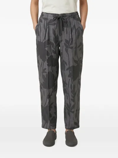 Brunello Cucinelli Floral-print Linen Trousers In Gray