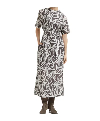 Brunello Cucinelli Floral-print Monili-detail Maxi Dress In Gray