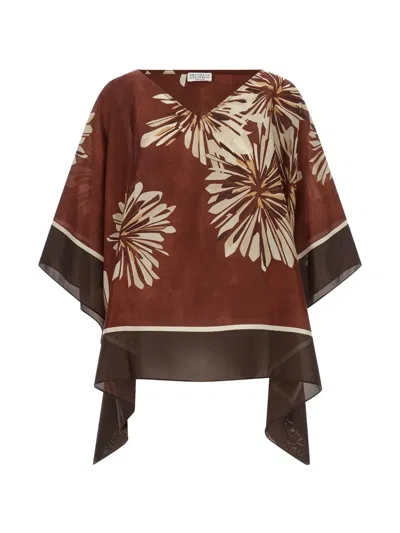 Brunello Cucinelli Floral-print Silk Blouse In Multi