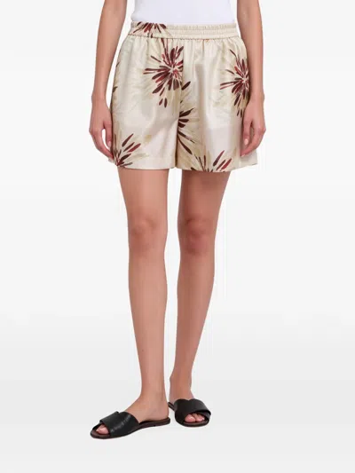 Brunello Cucinelli Floral-print Silk Shorts In White
