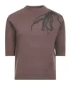 Brunello Cucinelli Women Brown Cashmere Shiny Flower Embroidery Sweater In Multi
