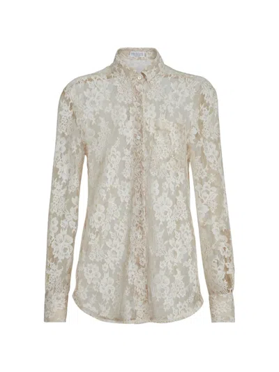 Brunello Cucinelli Flower Jacquard Lace Shirt In Neutral
