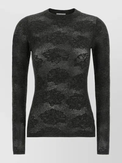 Brunello Cucinelli Flower Lace Knit Crew Neck Sweater In Black