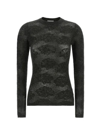 Brunello Cucinelli Flower Lace Sweater In Gray