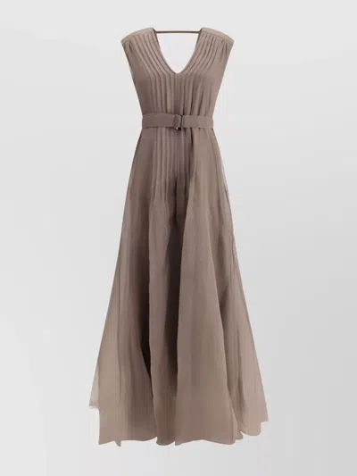 Brunello Cucinelli Flowing Silk Long Dress With Adjustable Waistband