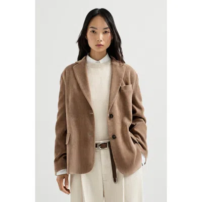 Brunello Cucinelli Fluid Corduroy Blazer With Monili In Brown