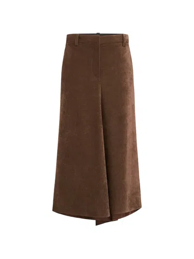 Brunello Cucinelli Fluid Corduroy Flute Skirt With Monili In Brown