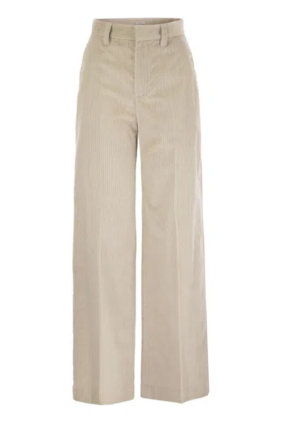 BRUNELLO CUCINELLI BRUNELLO CUCINELLI FLUID CORDUROY SARTORIAL TRACK TROUSERS WITH JEWELLERY