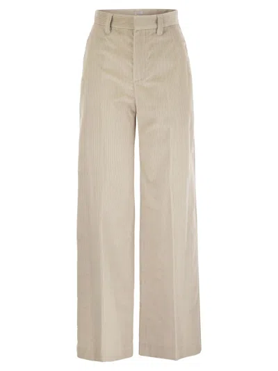 Brunello Cucinelli Women Fluid Corduroy Sartorial Track Trousers With Jewellery In Neutral
