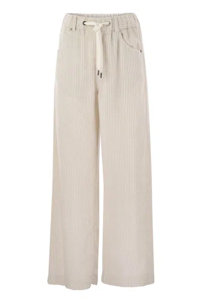BRUNELLO CUCINELLI BRUNELLO CUCINELLI FLUID CORDUROY TROUSERS WITH JEWELLERY