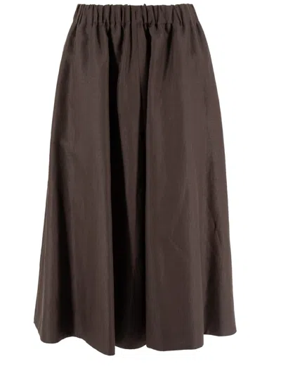 Brunello Cucinelli Fluid Dark Chocolate Linen Maxi Skirt In Brown