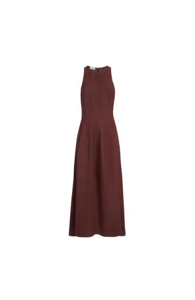 Brunello Cucinelli Fluid Twill Midi Dress In Brown