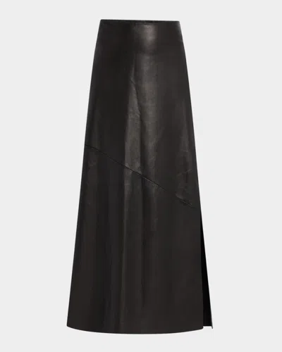Brunello Cucinelli Fluid Glove Leather Pencil Ankle Skirt In Black