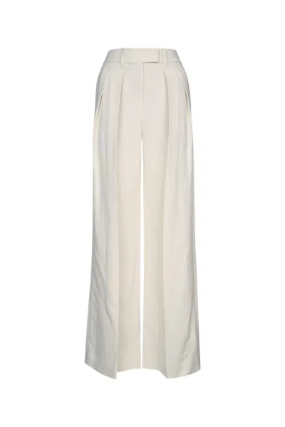 Brunello Cucinelli Fluid Linen Twill Double Pleat Wide Leg Trouser