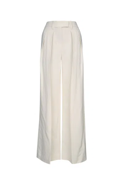 BRUNELLO CUCINELLI FLUID LINEN TWILL DOUBLE PLEAT WIDE LEG TROUSER