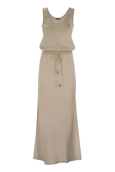 Brunello Cucinelli Fluid Satin Cady Twill Dress In Neutral