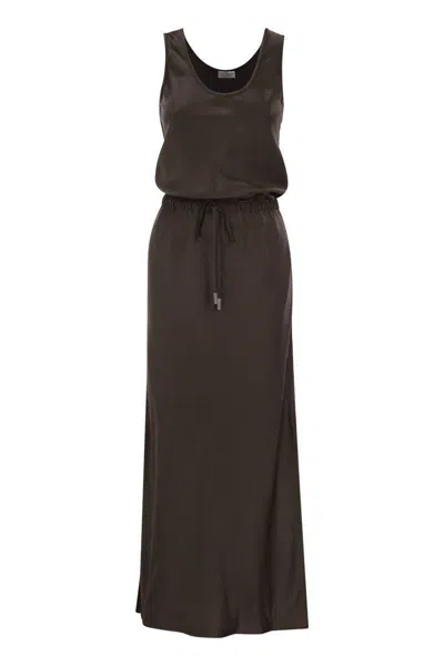 Brunello Cucinelli Fluid Satin Cady Twill Dress In Brown