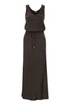 Brunello Cucinelli Brown Cady Satin Long Dress In Brown