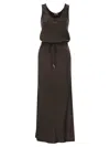 Brunello Cucinelli Brown Cady Satin Long Dress In Chocolate