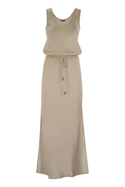 Brunello Cucinelli Fluid Satin Cady Twill Dress In Yellow