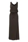 Brunello Cucinelli Brown Cady Satin Long Dress In Brown