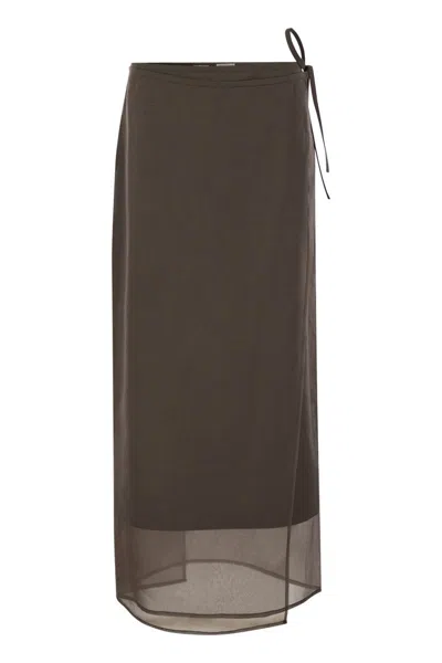 Brunello Cucinelli Fluid Skirt In Cotton Blend In Brown