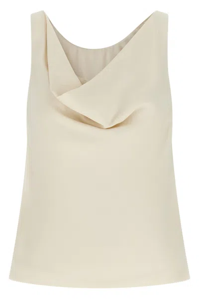 Brunello Cucinelli Draped Viscose-linen Tank Top In Neutral