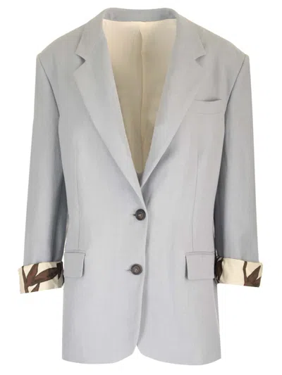 Brunello Cucinelli Fluid Twill Blazer In Light Blue