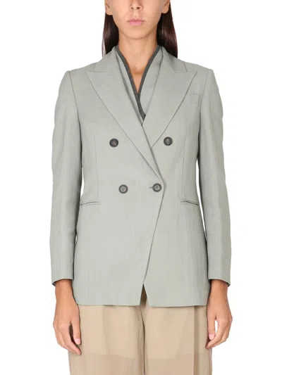 Brunello Cucinelli Fluid Twill Jacket With Horn Button Closure In Blue