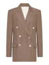 Brunello Cucinelli Women Linen Blend Double-breasted Jacket In Brown