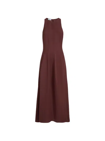Brunello Cucinelli Linen Blend Long Dress In Burgundy
