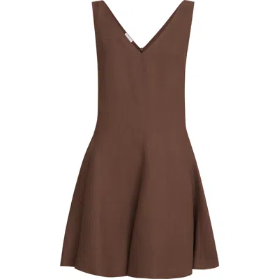 Brunello Cucinelli Fluid Twill Mini Dress In Brown