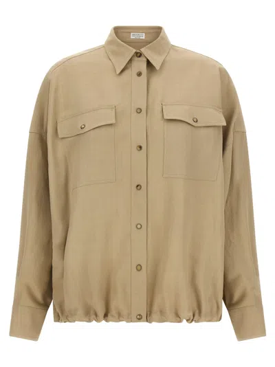 Brunello Cucinelli Fluid Twill Shirt Shirt And Blouse Beige In Brown