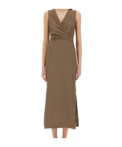 BRUNELLO CUCINELLI BRUNELLO CUCINELLI FLUID TWILL WRAP-EFFECT DRESS