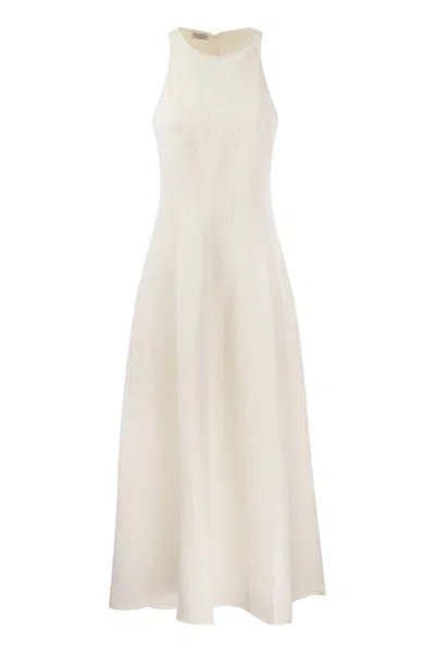 Brunello Cucinelli Fluid Viscose And Linen Twill Dress In White