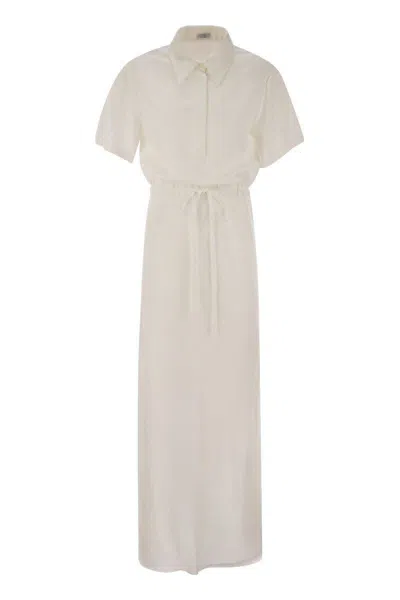 Brunello Cucinelli Fluid Viscose And Linen Twill Dress With Necklace In Beige