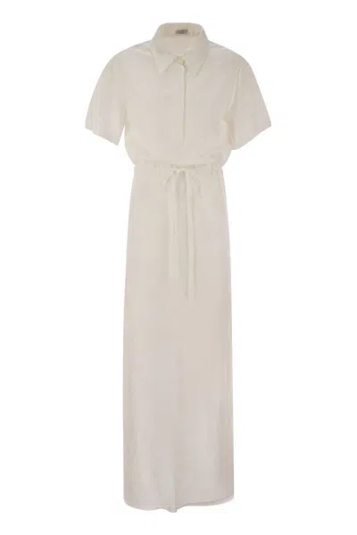 Brunello Cucinelli Women Fluid Viscose And Linen Twill Dress With Necklace In White