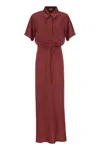 Brunello Cucinelli Fluid Viscose And Linen Twill Dress With Necklace In Red