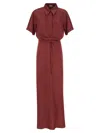 Brunello Cucinelli Fluid Viscose And Linen Twill Dress With Necklace In Red