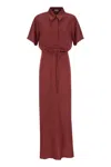 Brunello Cucinelli Fluid Viscose And Linen Twill Dress With Necklace In Red