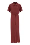 Brunello Cucinelli Fluid Viscose And Linen Twill Dress With Necklace In Red