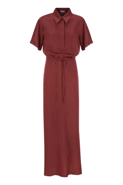 BRUNELLO CUCINELLI BRUNELLO CUCINELLI FLUID VISCOSE AND LINEN TWILL DRESS WITH NECKLACE