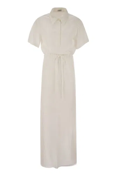BRUNELLO CUCINELLI BRUNELLO CUCINELLI FLUID VISCOSE AND LINEN TWILL DRESS WITH NECKLACE