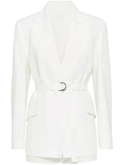 BRUNELLO CUCINELLI BRUNELLO CUCINELLI FLUID VISCOSE AND LINEN TWILL JACKET WITH BELT AND NECKLACE