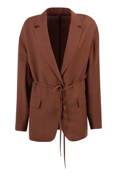 BRUNELLO CUCINELLI BRUNELLO CUCINELLI FLUID VISCOSE AND LINEN TWILL JACKET WITH JEWELLERY